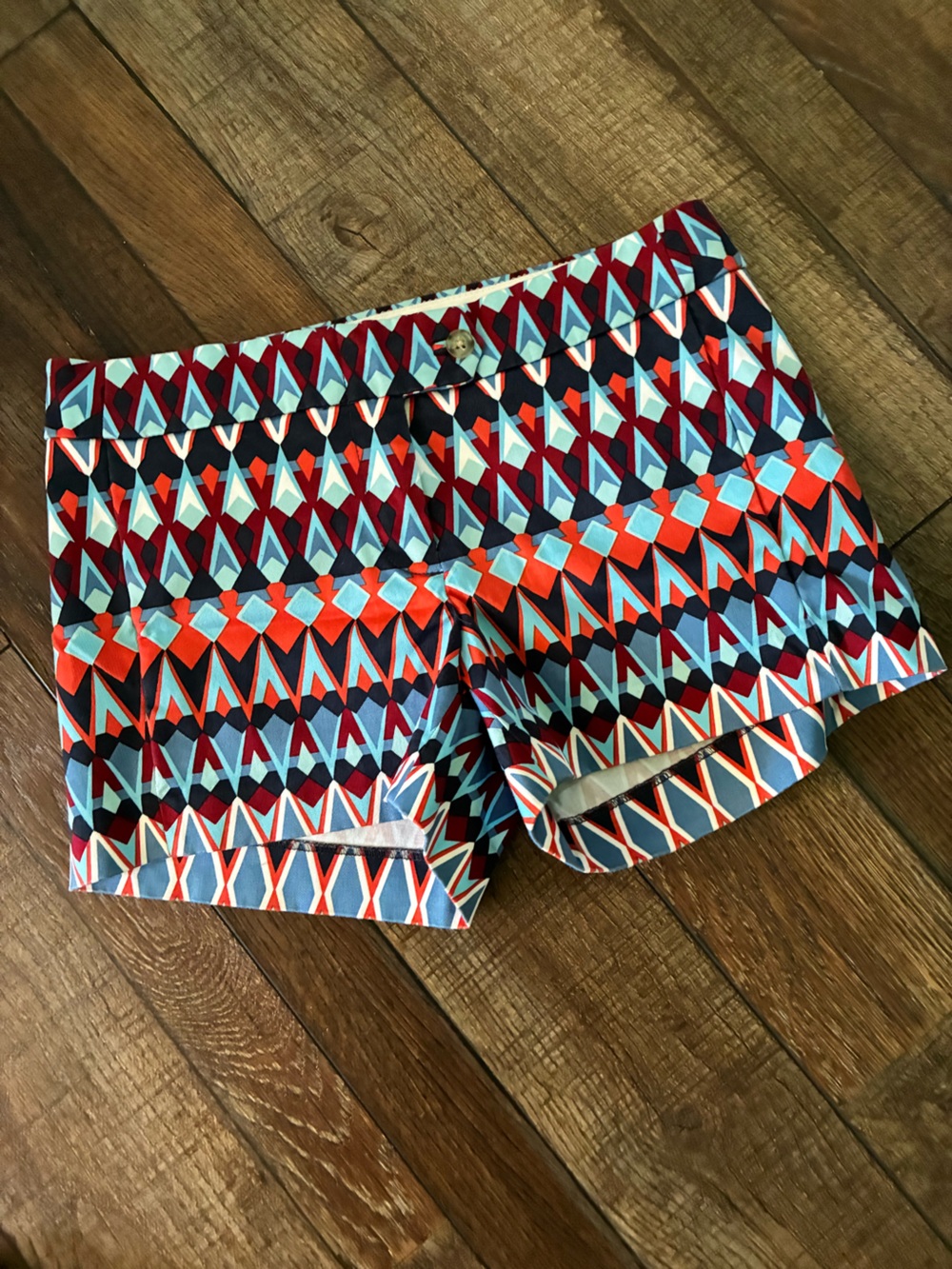 J. Crew sz 0 Geometric Print Shorts - Red, Blue & Teal like new!
